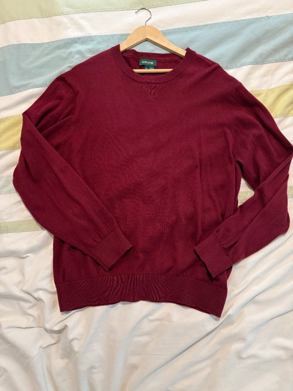 Orvis Sweater Mens Large Maroon Crew Neck Silk Cashmere Blend